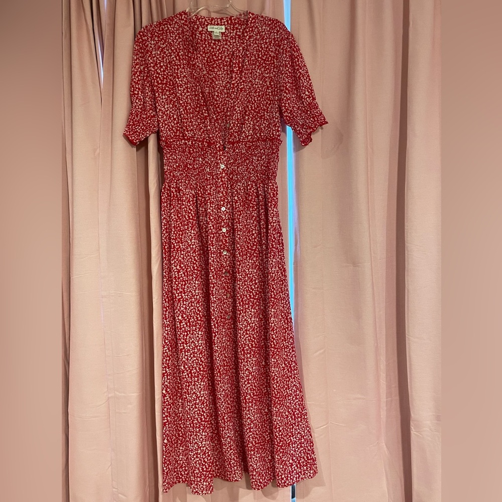 Red Floral Button-Up Dress